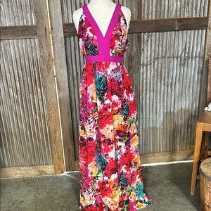 New York & Company Floral Maxi Dress with Pink Accents